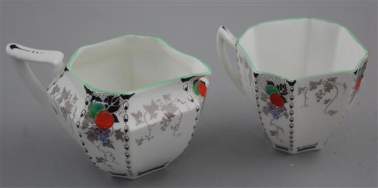 A Shelley fruit design fourteen piece Queen Anne shape coffee set, 1930s, coffee pot height 19cm